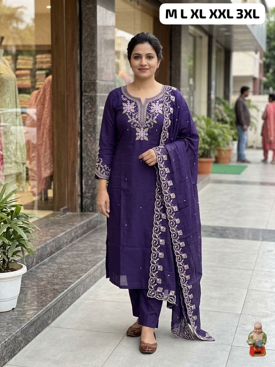 stitched Exquisite heavy embroidery on the neckline, sleeves, and back side. - Image 3