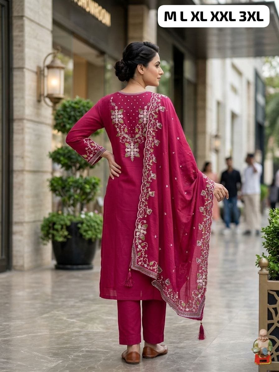 stitched Exquisite heavy embroidery on the neckline, sleeves, and back side. - Image 2