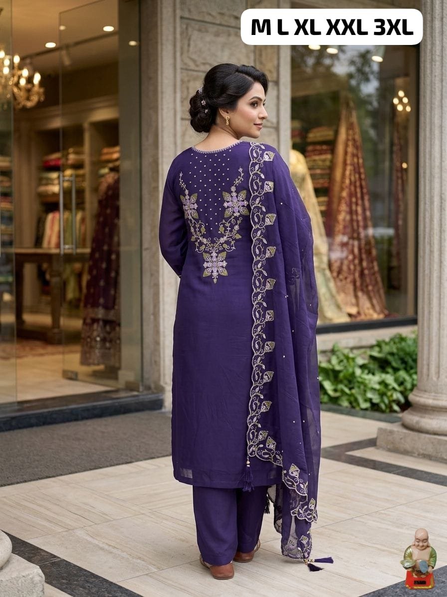 stitched Exquisite heavy embroidery on the neckline, sleeves, and back side. - Image 4