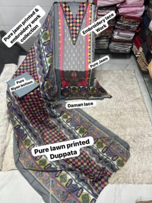 Alternative view of semi stitched  pure jam cotton with beautiful karachi print with work /lace border