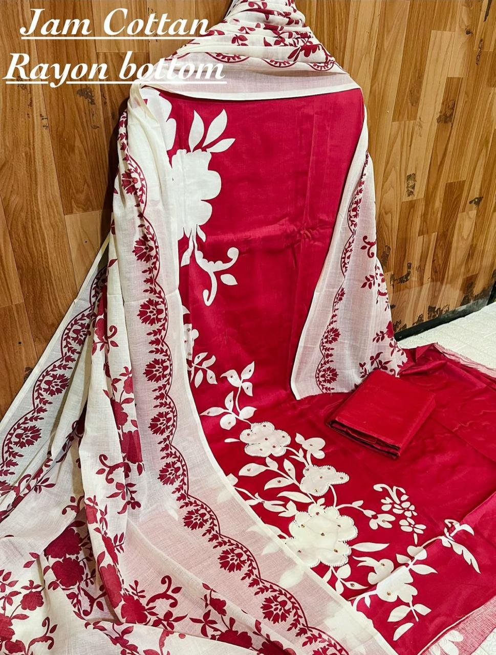 semi stitched pure jam cotton with beautiful karachi print with work /lace border - Image 5