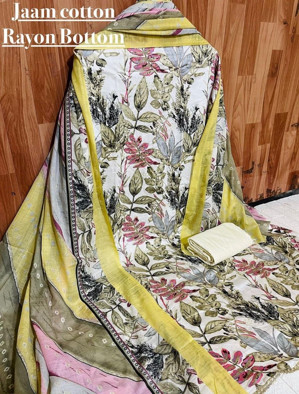 semi stitched pure jam cotton with beautiful karachi print with work /lace border - Image 8