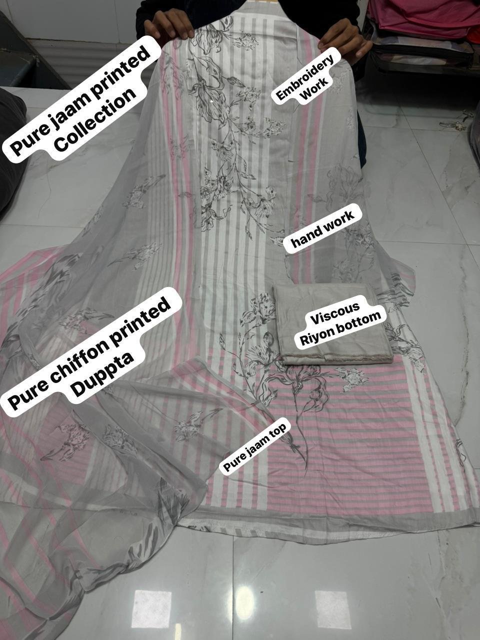 semi stitched pure jam cotton with beautiful karachi print with work /lace border - Image 11