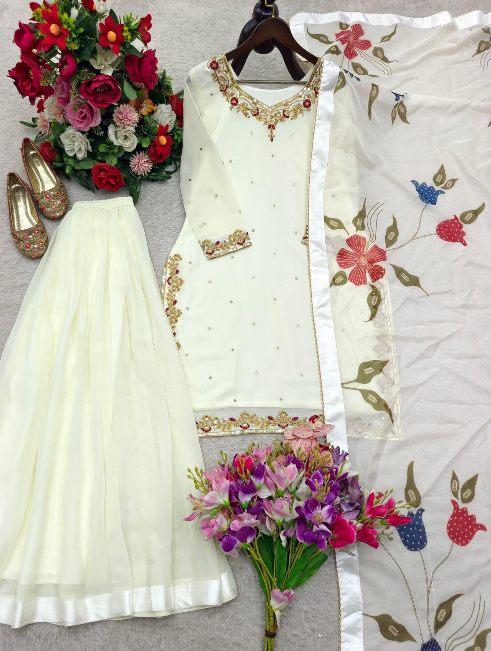 stitched Launching New Design Trending Fox-Georgette Top&Sarara&Dupatta Reddy To Wear Look Design AK-1263 - Image 2