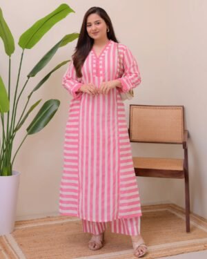 stitched Elegant Printed Rayon Fabric Calf Length Straight Kurta with Plazzo Set