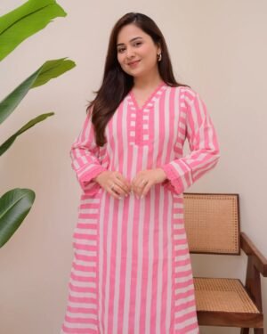 Alternative view of stitched Elegant Printed Rayon Fabric Calf Length Straight Kurta with Plazzo Set
