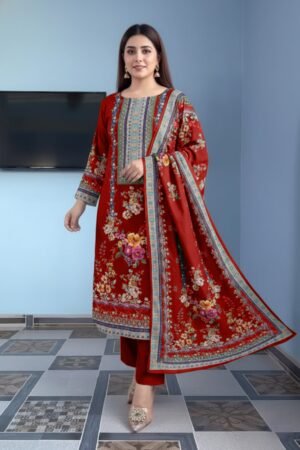 Alternative view of stitche Elegant Floral Muslin Suit Set