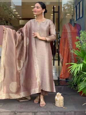 stitched SUMMER SPECIAL PURE KANJIVARAM GLASS TISSUE SPECIAL SUIT SET