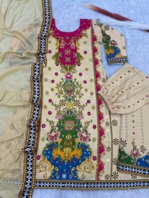 Alternative view of stitched PRESERNTING NEW EID COLLECTION FANCY DESIGN WITH DIGITAL PRINTED A-LINE KURTA - PLAZZO WITH  DUPATTA