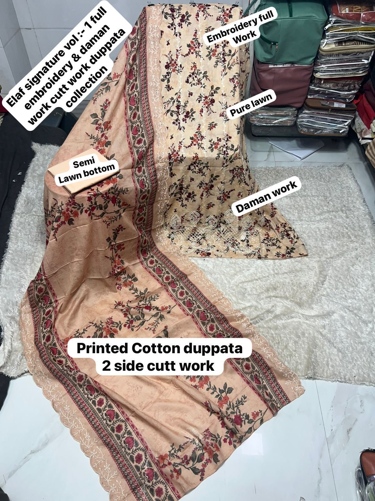 semi stitched ELAF SIGNATURE CATALOGUE TOP EMBROIDERY FULLY WORK+ DAMAN WORRK DESIGN DUPPTA cutwork Work Collection 2026 - Image 2