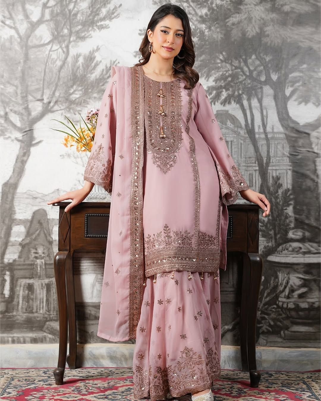 stitched Presenting New Ready-made Collection With Fendy Silk And Heavy Embroidery Sequence Work Top-Bottom And Dupatta Set Fully Stitched Ready To Wear Collection