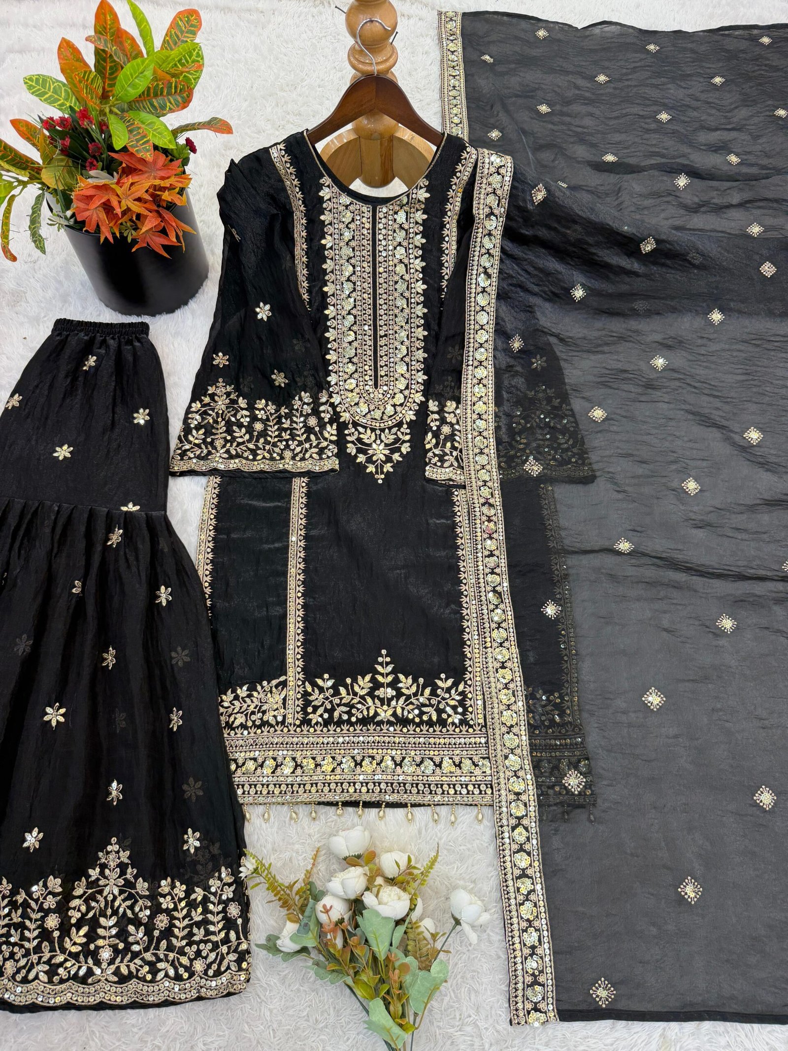 stitched Presenting New Ready-made Collection With Fendy Silk And Heavy Embroidery Sequence Work Top-Bottom And Dupatta Set Fully Stitched Ready To Wear Collection - Image 6