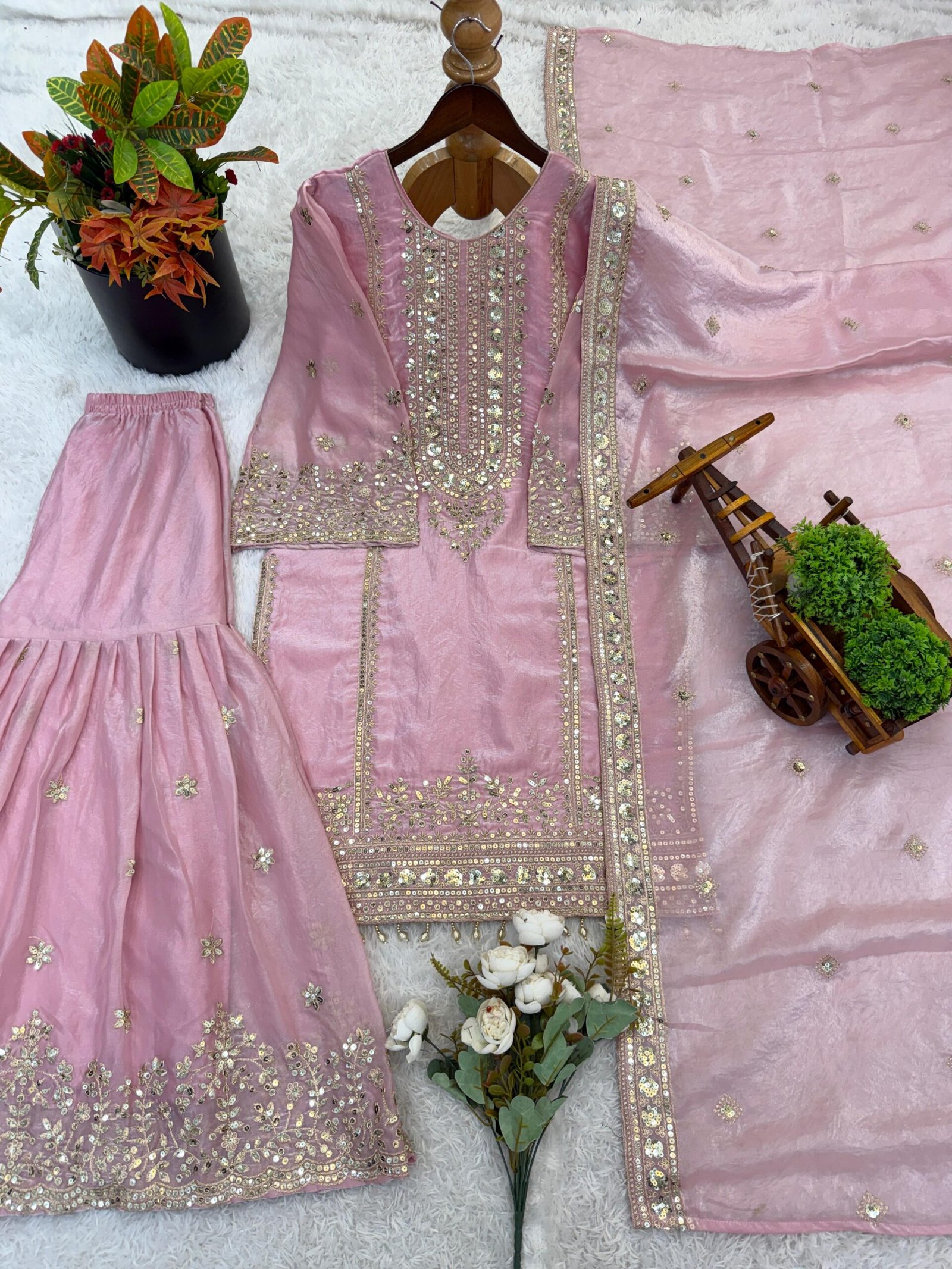 stitched Presenting New Ready-made Collection With Fendy Silk And Heavy Embroidery Sequence Work Top-Bottom And Dupatta Set Fully Stitched Ready To Wear Collection - Image 2