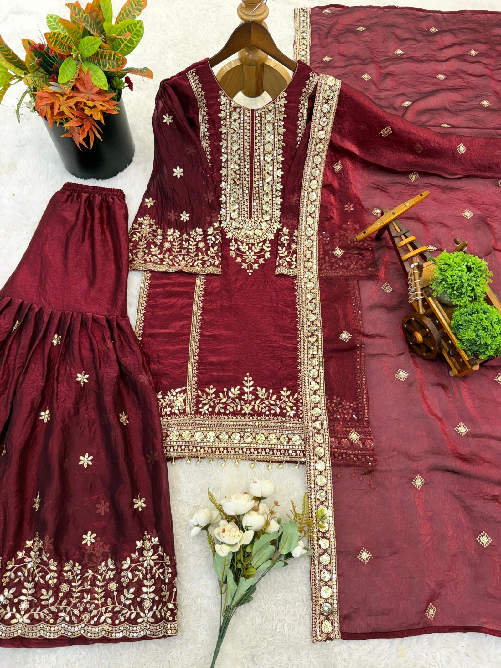 stitched Presenting New Ready-made Collection With Fendy Silk And Heavy Embroidery Sequence Work Top-Bottom And Dupatta Set Fully Stitched Ready To Wear Collection - Image 8