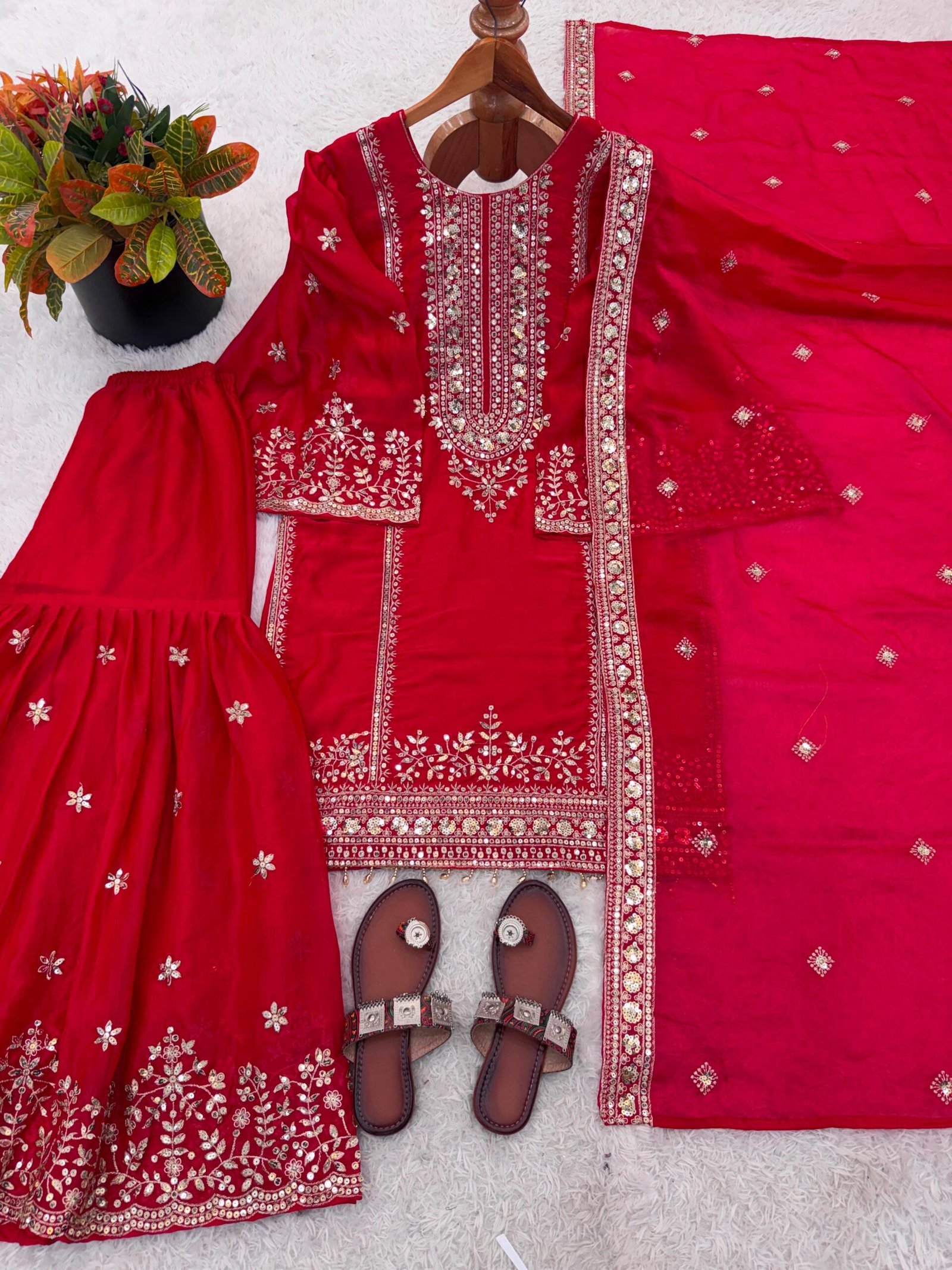stitched Presenting New Ready-made Collection With Fendy Silk And Heavy Embroidery Sequence Work Top-Bottom And Dupatta Set Fully Stitched Ready To Wear Collection - Image 4