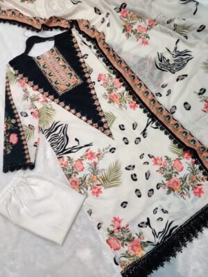 Alternative view of stitched Today We are Launching Exclusively  Festive & Party Wear Heavy Muslim Cotton With Heavy Digital Print With Mirror and Dimond  Handwork Top-Bottom And Dupatta Set Fully Stitched Ready To Wear *