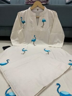 Alternative view of stitched Featuring Beautiful Suit Sets in PURE KHADI COTTON ALINE KURT With PLAZZO, it is beautifully decorated with Multi thread work desgins