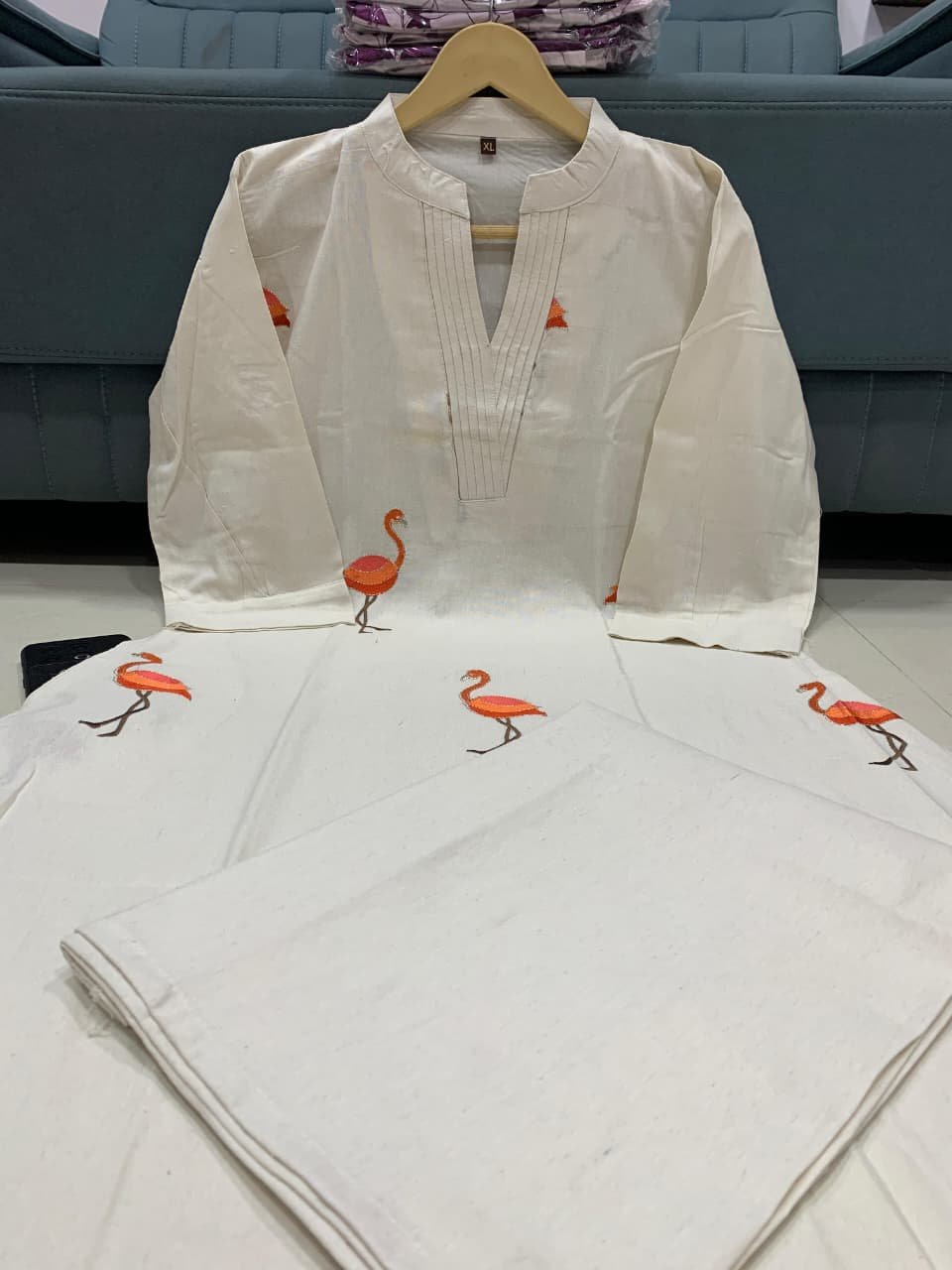 stitched Featuring Beautiful Suit Sets in PURE KHADI COTTON ALINE KURT With PLAZZO, it is beautifully decorated with Multi thread work desgins - Image 10