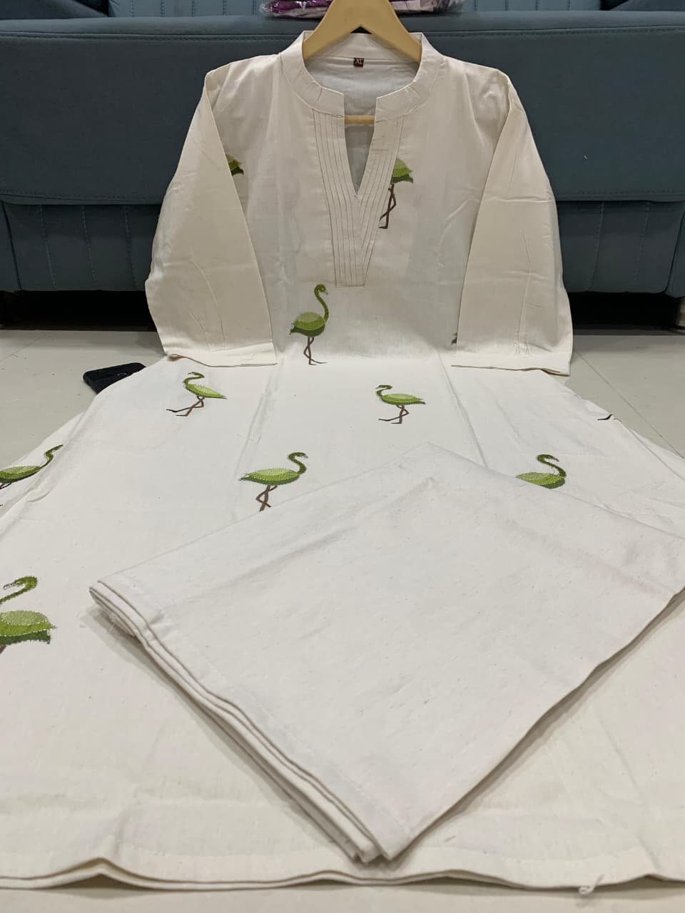 stitched Featuring Beautiful Suit Sets in PURE KHADI COTTON ALINE KURT With PLAZZO, it is beautifully decorated with Multi thread work desgins - Image 12