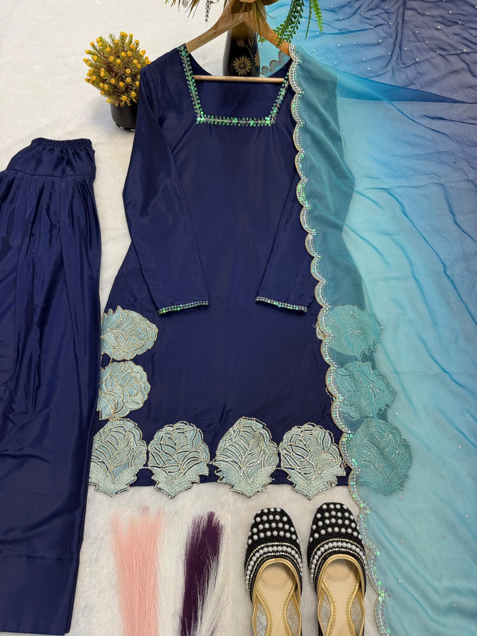stitched Launching New Đěsigner Party Wear Look top with farshi salwar suit - Image 2