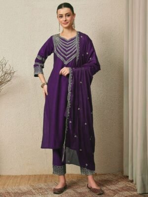 stitched Premium Roman Silk Fully Stitched Kurta And Pant & Dupatta Set