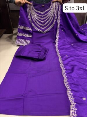 Alternative view of stitched Premium Roman Silk Fully Stitched Kurta And Pant & Dupatta Set