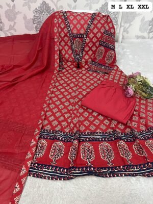 stitched Beautiful Embroidery Work Anarkali kurta pant dupatta set in new summer colour with sequencing work
