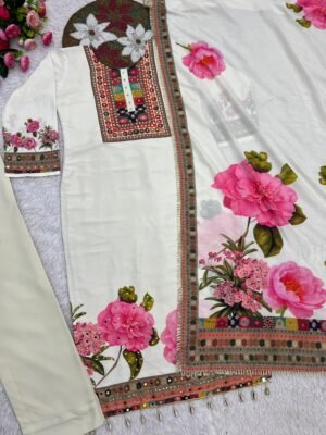 Alternative view of stitched  UPCOMING NEW READY TO WEAR COLLECTION 3 PIECE FANCY PRINTED KURTI WITH BEAUTIFUL PANT AND HEAVY DUPATTA