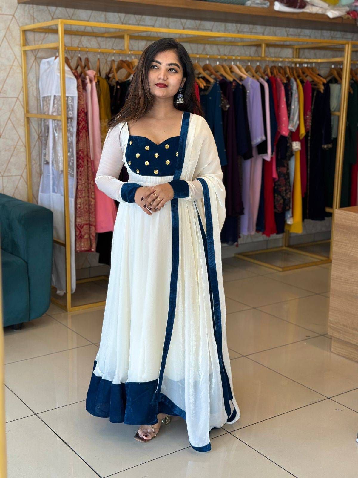 stitched PRESERNTING NEW READY TO WEAR SPACIAL FANCY DESIGN EMBROIDERY AND SEQUENCE WORK ANARKALI GOWN-BOTTOM WITH DUPATTA