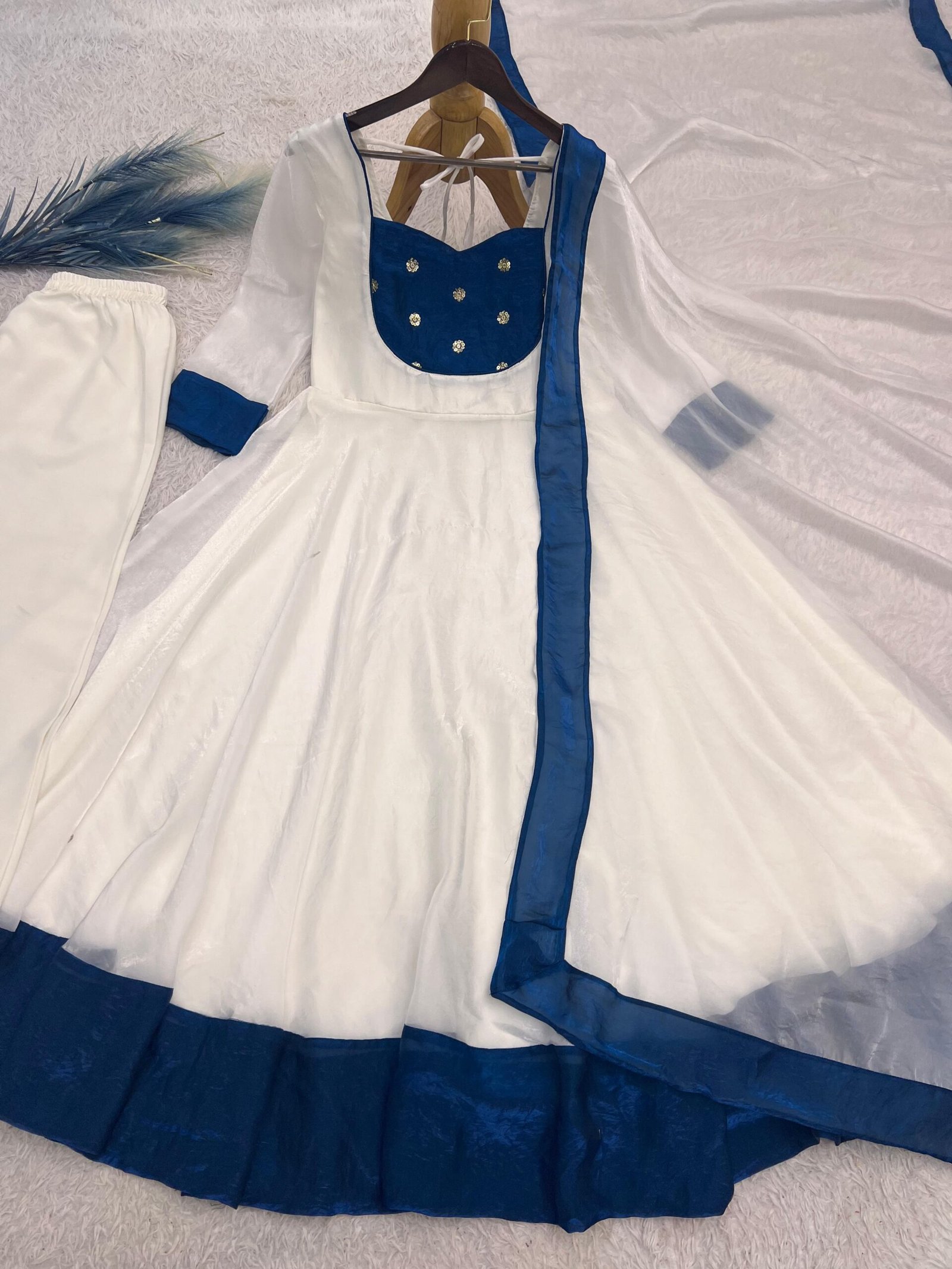 stitched PRESERNTING NEW READY TO WEAR SPACIAL FANCY DESIGN EMBROIDERY AND SEQUENCE WORK ANARKALI GOWN-BOTTOM WITH DUPATTA - Image 2