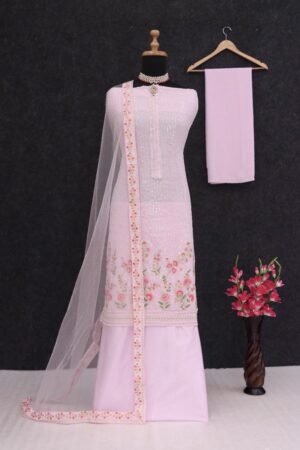 Alternative view of semi stitched  Fancy Plazzo Suits DIS No: 1043 Semi-Stitched Designer Suit (Material)  Designer Plazzo Style with Statement Embroidery