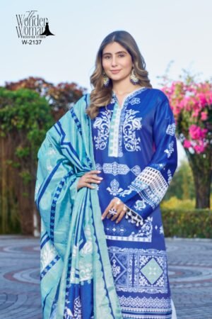 Alternative view of stitched Elegant Printed Suit Set in Soothing Blue Tones   By "The Wonder Woman Designer Studio"  W-2137