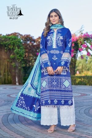 stitched Elegant Printed Suit Set in Soothing Blue Tones   By "The Wonder Woman Designer Studio"  W-2137