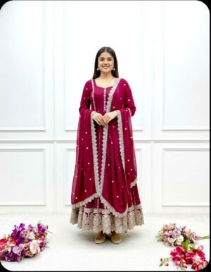 stitched Launching New Fox Georgette *(Gwon&Pent&dupatta) Reddy To Wear Look Design AK~8008