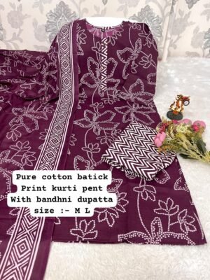 Alternative view of stitfched Best ROUND NECK HEAVY WORK Pattern Cotton 3pcs set  Cotton kurti pant  printed duppata set with work patti on neck