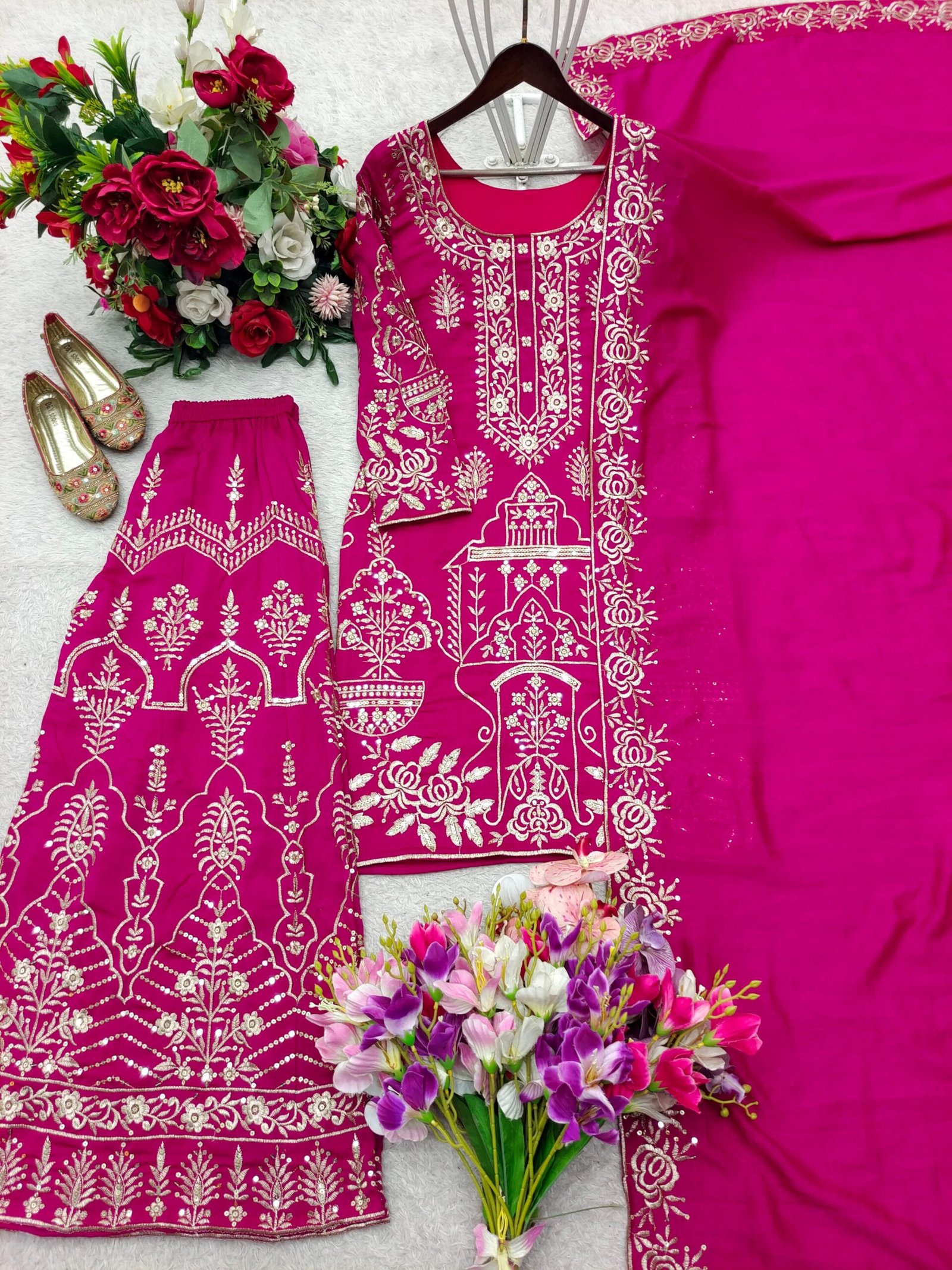 stitched Launching New Design Trending Cp Vicitra Silk(Top&Sarara&dupatta)* Reddy To Wear Look Design* AK-: 1248 - Image 2