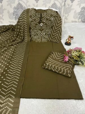 Alternative view of stitched Looking to update your ethnic wardrobe? Check out this stunning Bandhani Suit Set—perfect for daily wear, office, or small gatherings!