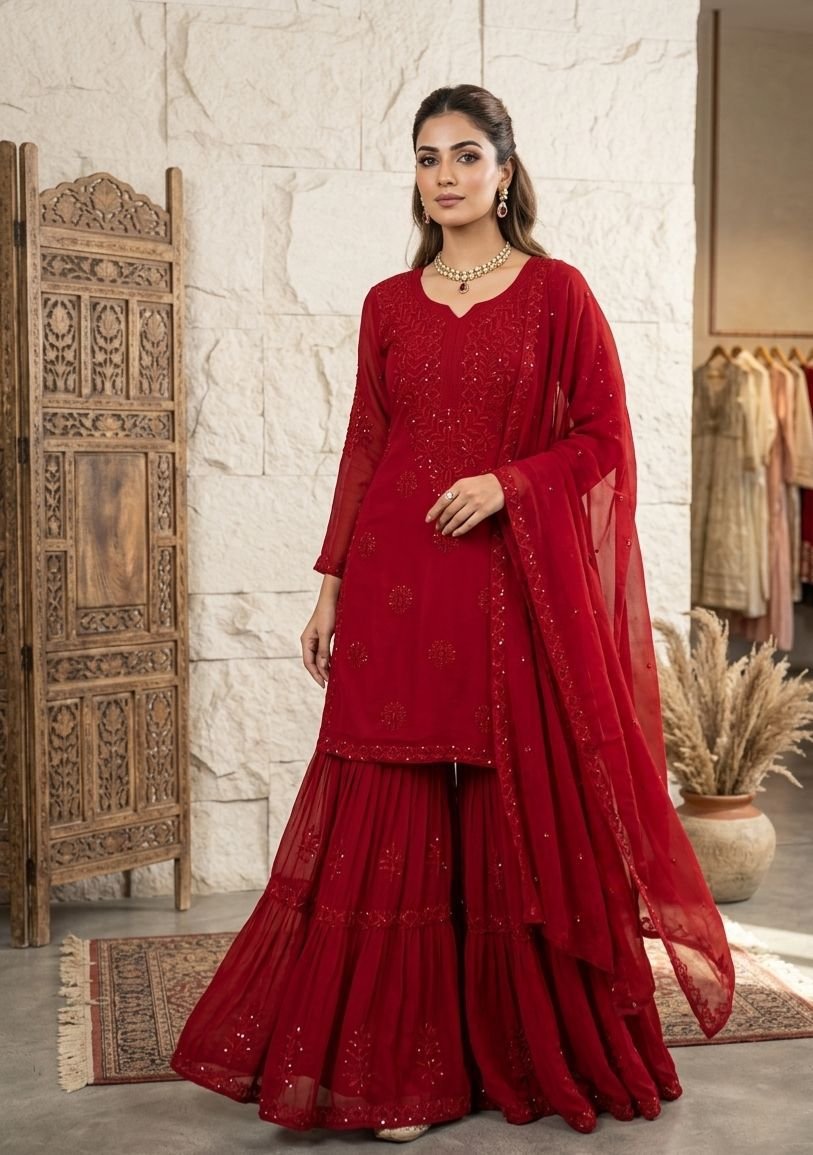 stitched PERFECT FOR PARTY AND WEDDING OUR DESIGNER WEAR SEQUENCE EMBROIDERED SARARA PAIR CODE :-AK-456