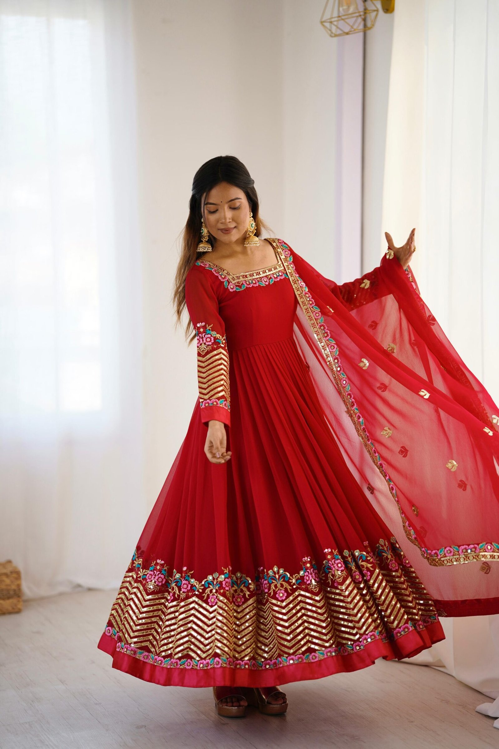 stitched Real Modeling Shoot Category :- Women’s Ethnic Wear AK-5010 — "Elegant Embroidered Sequence Designer Anarkali Three Piece Set" - Image 5