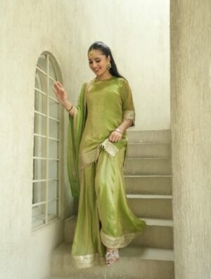 stitched NEW DESIGNER EMBROIDERY SEQUENCE WORK  WITH FANCY TOP PALAZZO DUPATTA SET