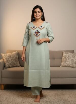 stitched WEAR IT LOVE IT SHARE IT#   PURE HEAVY DHABU SLUB COTTON KURTI WITH PANT