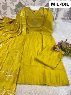 stitched Premium Roman Silk Kurti With Handwork With Pant With Beautiful Duppata