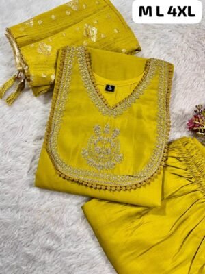 Alternative view of stitched Premium Roman Silk Kurti With Handwork With Pant With Beautiful Duppata