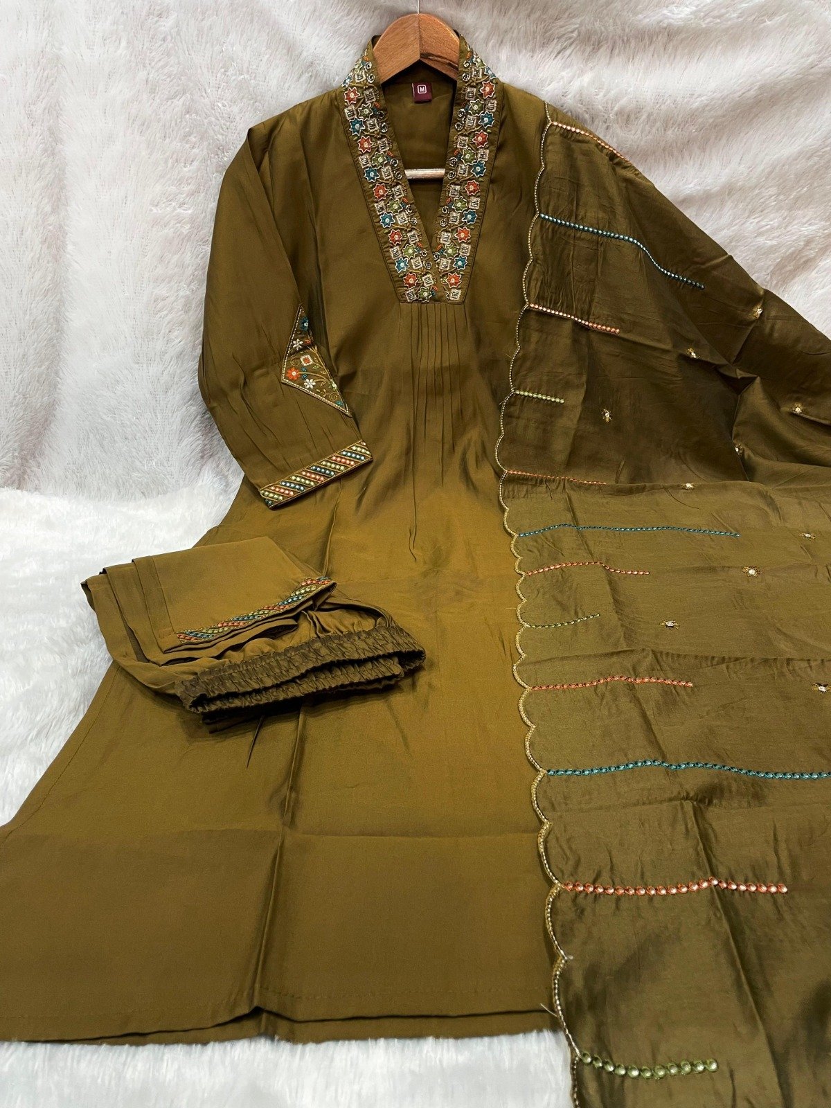 stitched AK-149 Festive Special *Premium Viscose Mango Silk Kurti with elegant embroidery sequins & hand work - Image 4