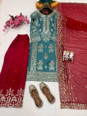 Alternative view of stitched AK 1441  ENHANCE THE BEAUTY OF YOUR WARDROBE WITH THIS NEWLY LAUNCHED KURTI & PLAZZO SET