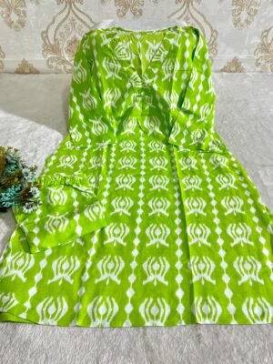 Alternative view of stitched Launching designer Co-ord set in Aline pattern paried with Ankle length Reyon Pant Giving perfect outfit and deliberate choice about your look.