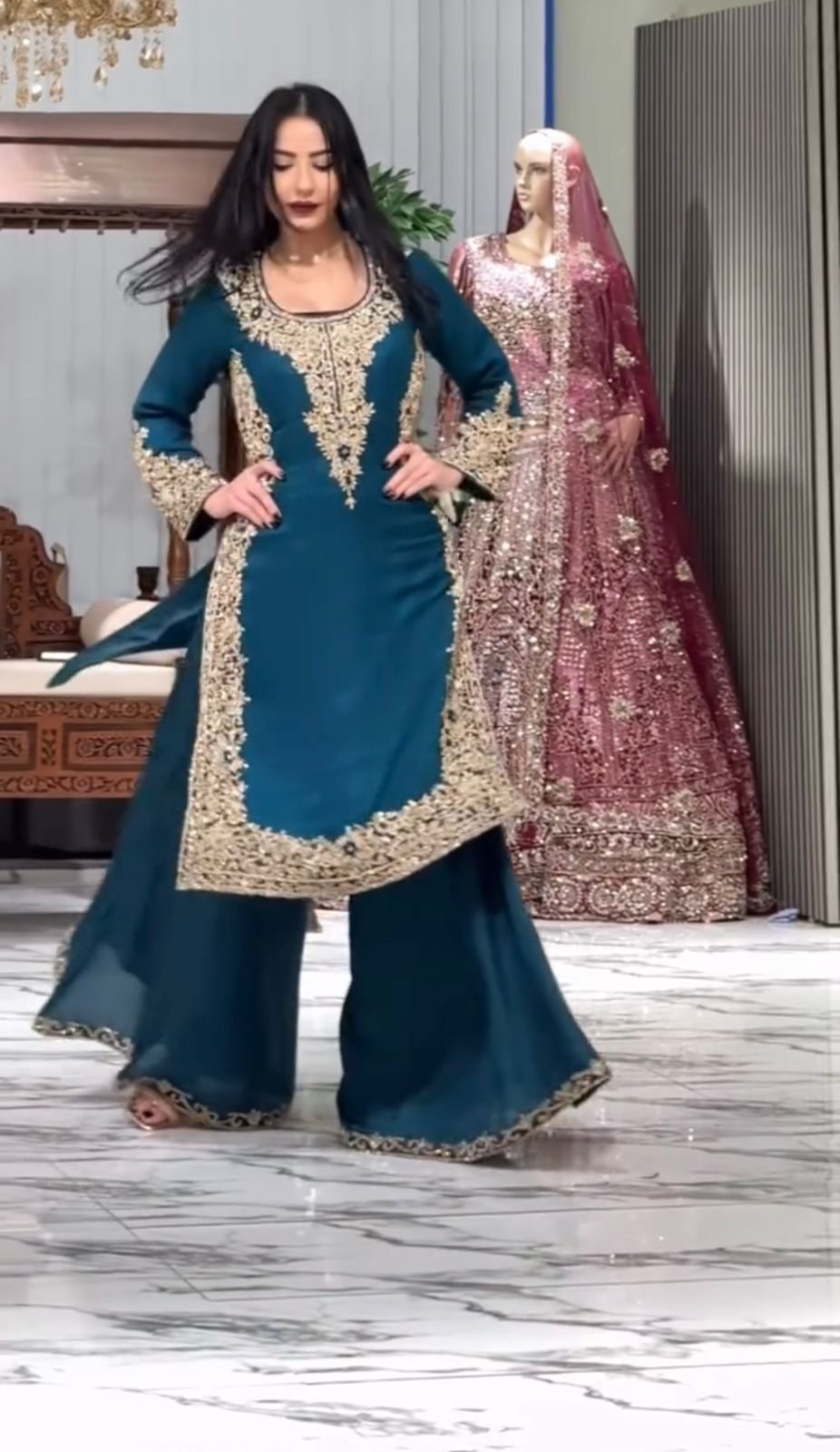 Designer Palzoo Set –stitched Elegant Ethnic Wear Crafted in Classy Tones with Premium Fabric & Detailing Style Code:- AK1599 - Image 5