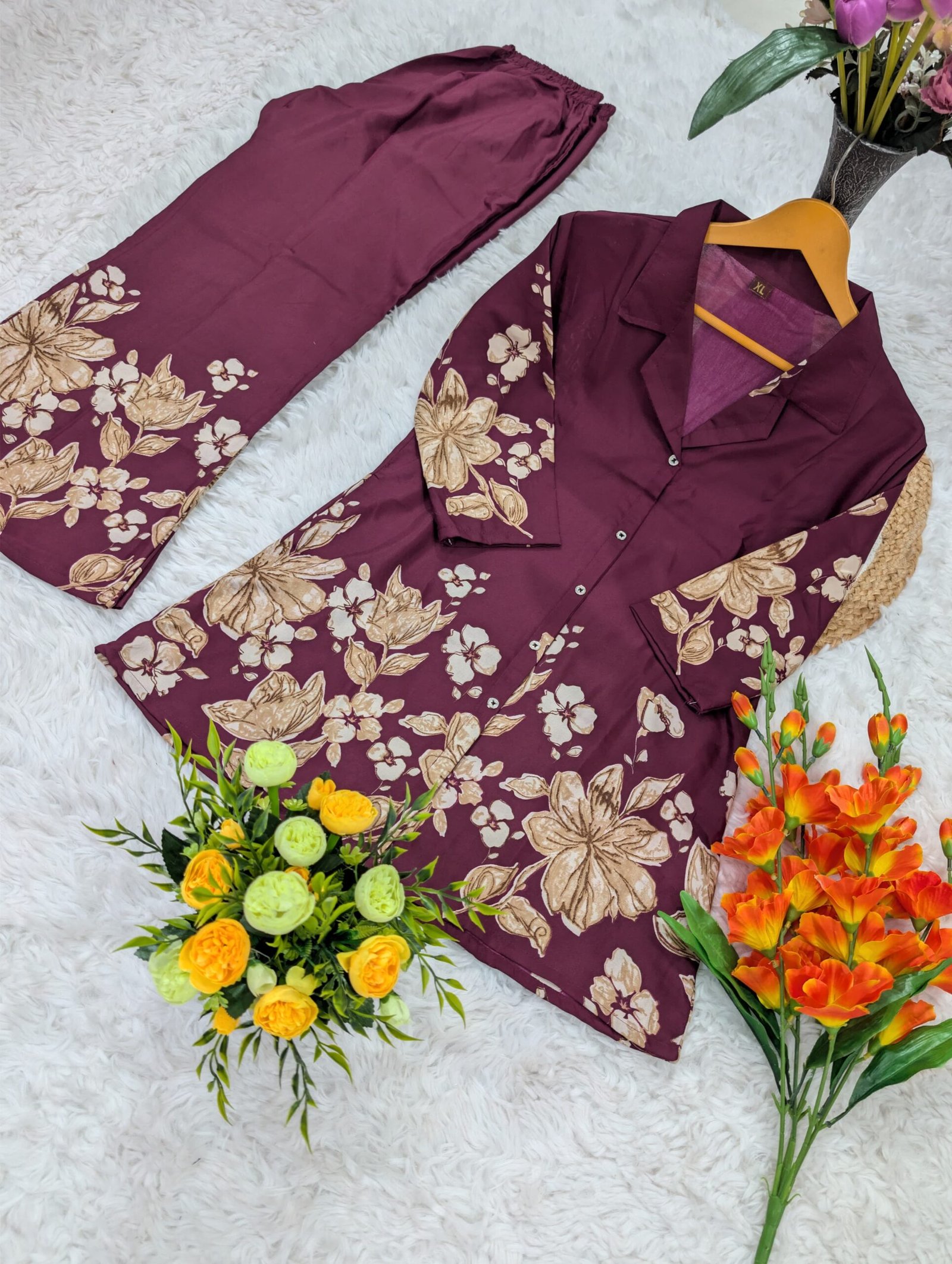 stitched SHIVAM COLLECTION PRESENT WOMEN'S PURE VISCOSE REYON CO-ORD SET BLACKBERRY 2 - Image 4