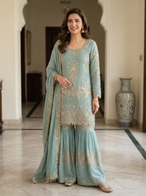 stitched  FOR THIS EID  OUR SEQUENCE EMBROIDERY WORKED TOP, SARARA AND DUPATTA  CODE :-AK-2088