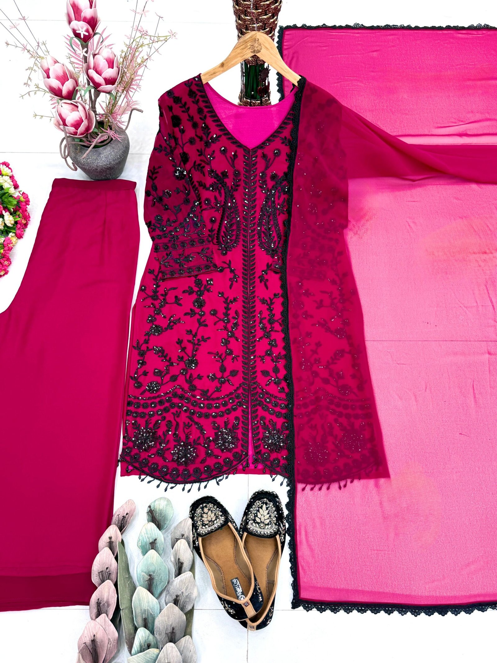 stitched NEW COLOUR ADDED NEW DESIGNER HEAVY FUAX GEORGETTE EMBROIDERY WORK 3 PIS SUIT SET CODE:-AK-1074 - Image 2